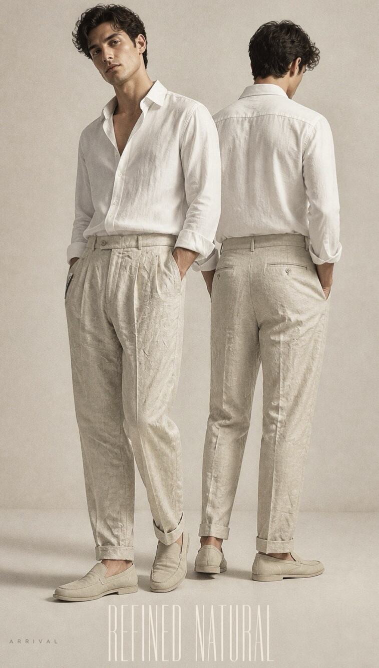 Perry Ellis Preppy Chinos Relaxed Pleated Linen Blend Pants Beige Mens Sz 36x30